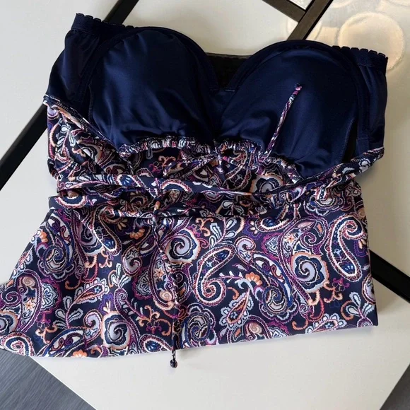 New Lands' End Size 12 Underwire Wrap Tie Tankini Set High Waist Retro Paisley - Picture 9 of 13